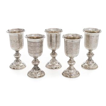 A set of five silver beakers, 19th century, indistinct maker's mark ...LS.