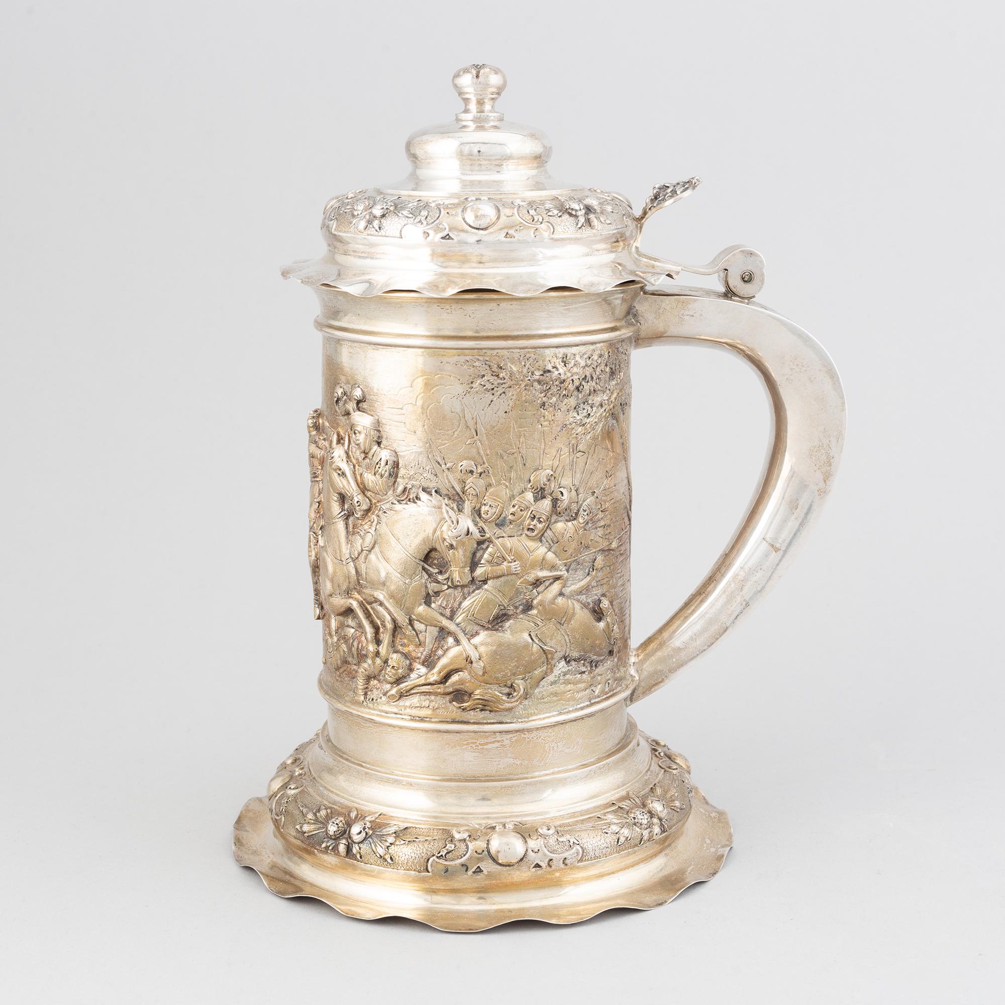 K. Andersson, dryckeskanna, silver, 1800-tal. Barock-stil.