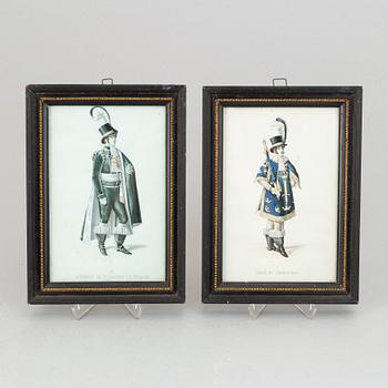 A set of twelwe hand-coloured litographs of Swedish chivalric orders by Adolf Ulrik Schützercrantz.