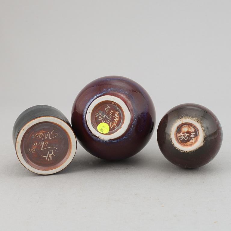 Sven Wejsfelt, a set of three stoneware vases, Gustavsbergs studio.