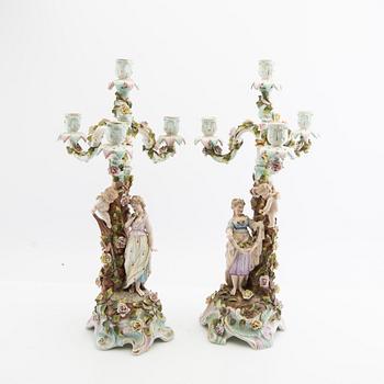 Candelabras a pair Rococo style Germany mid-20th century porcelain.