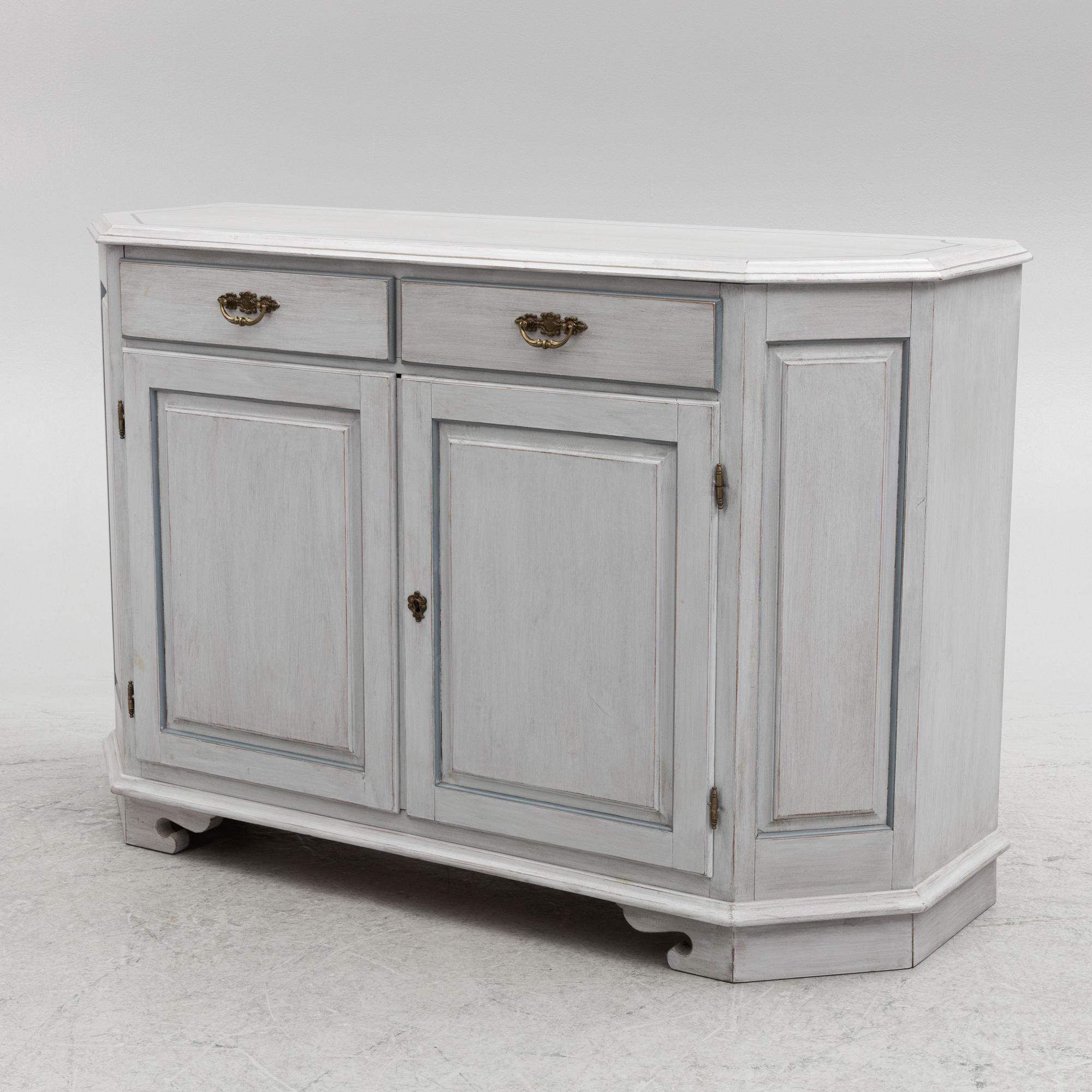 Dining table, sideboard, 12 chairs, 2 armchairs, Gustavian style, second half of the 20th century.