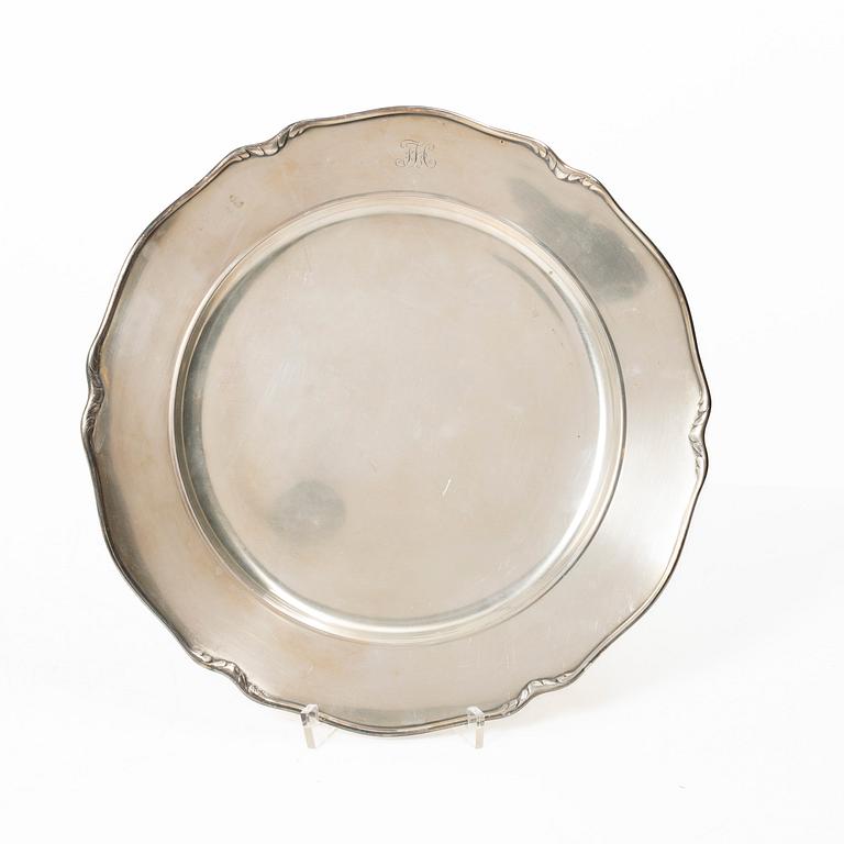 W.A. Bolin, Kuverttallrikar, 6 st, silver, Stockholm 1937.