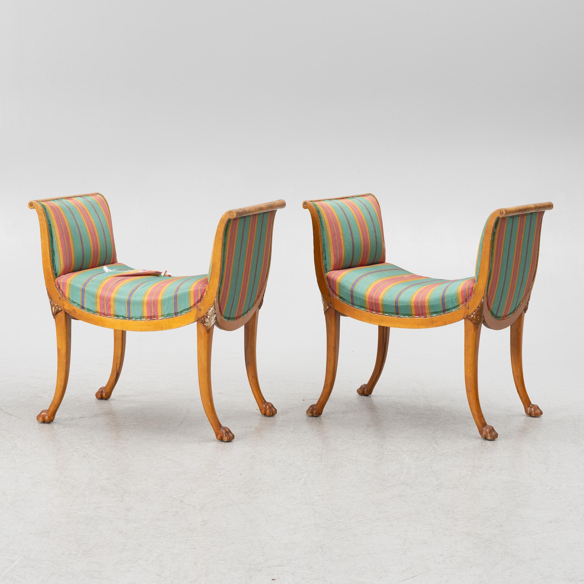 Stools, a pair of Empire style, 19th century.