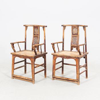 A pair of Chinese hardwood chairs, late Qing dynasty, 19th Century.