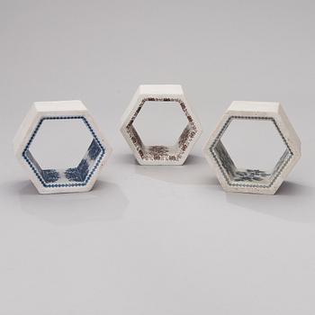 A set of three 1960s sculptures 'Hexagon tiles', for Arabia, Finland.