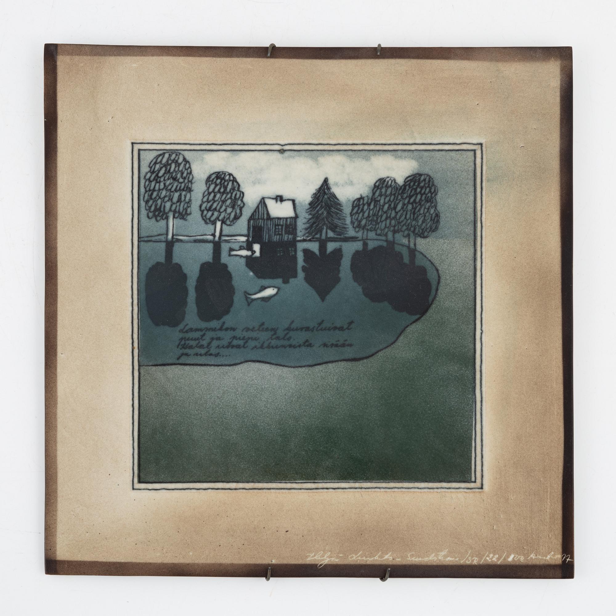 Heljä Liukko-Sundström, a ceramic plate signed and dated -77, numbered 22/??.