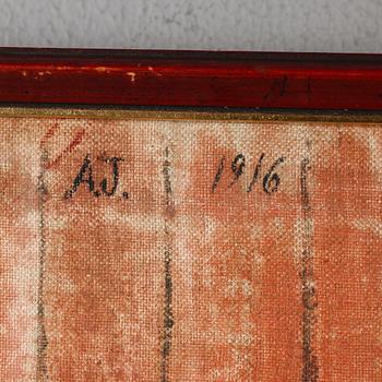 VÄGGBONAD, gouache på tyg, monogramsignerad AJ och daterad 1916.