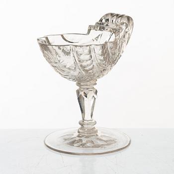 A cut glass, shell formed, bowl on facetted stem, Silesia, 18th Century.