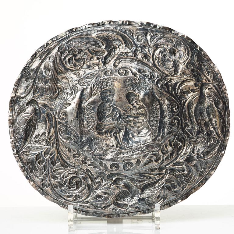 A North European silvered brass dish, 17th-/18th century.