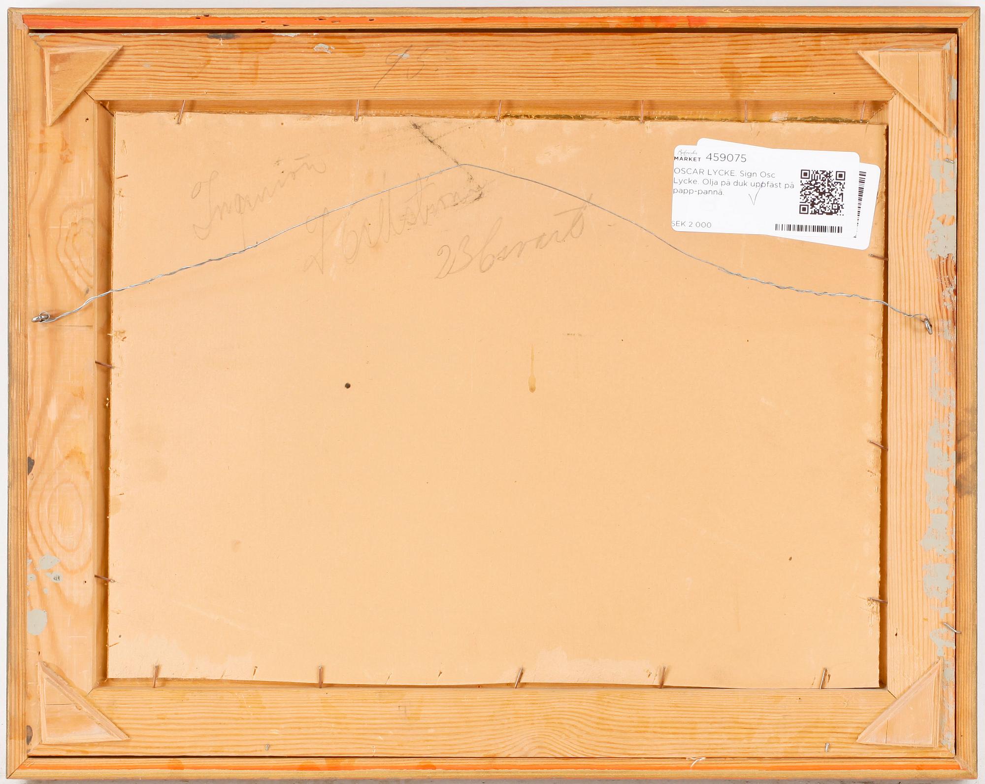 OSCAR LYCKE.  Olja på duk uppfäst på papp-pannå. Signerad Osc Lycke.