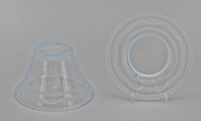 SKÅL med FAT, glas, Edvard Hald, Orrefors, formgiven ca 1930.