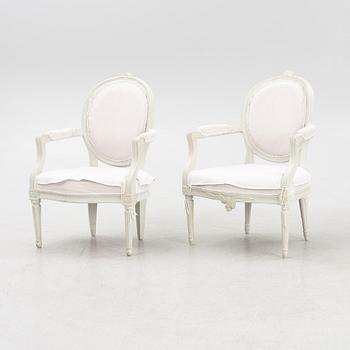 Two similar late Gustavian chairs, presumably Lindome, Sweden, around 1800.