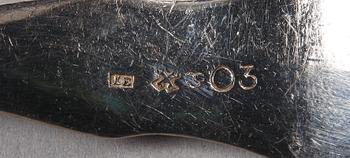 MATSKEDAR, 5 st, silver, flertal mästare och städer, bla L. Grubb, Sundsvall. 1800-tal.