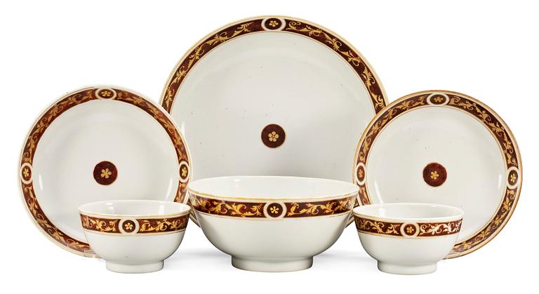 SERVISDELAR, 7 st, kompaniporslin. Qing dynastin, Jiaqing (1796-1820).