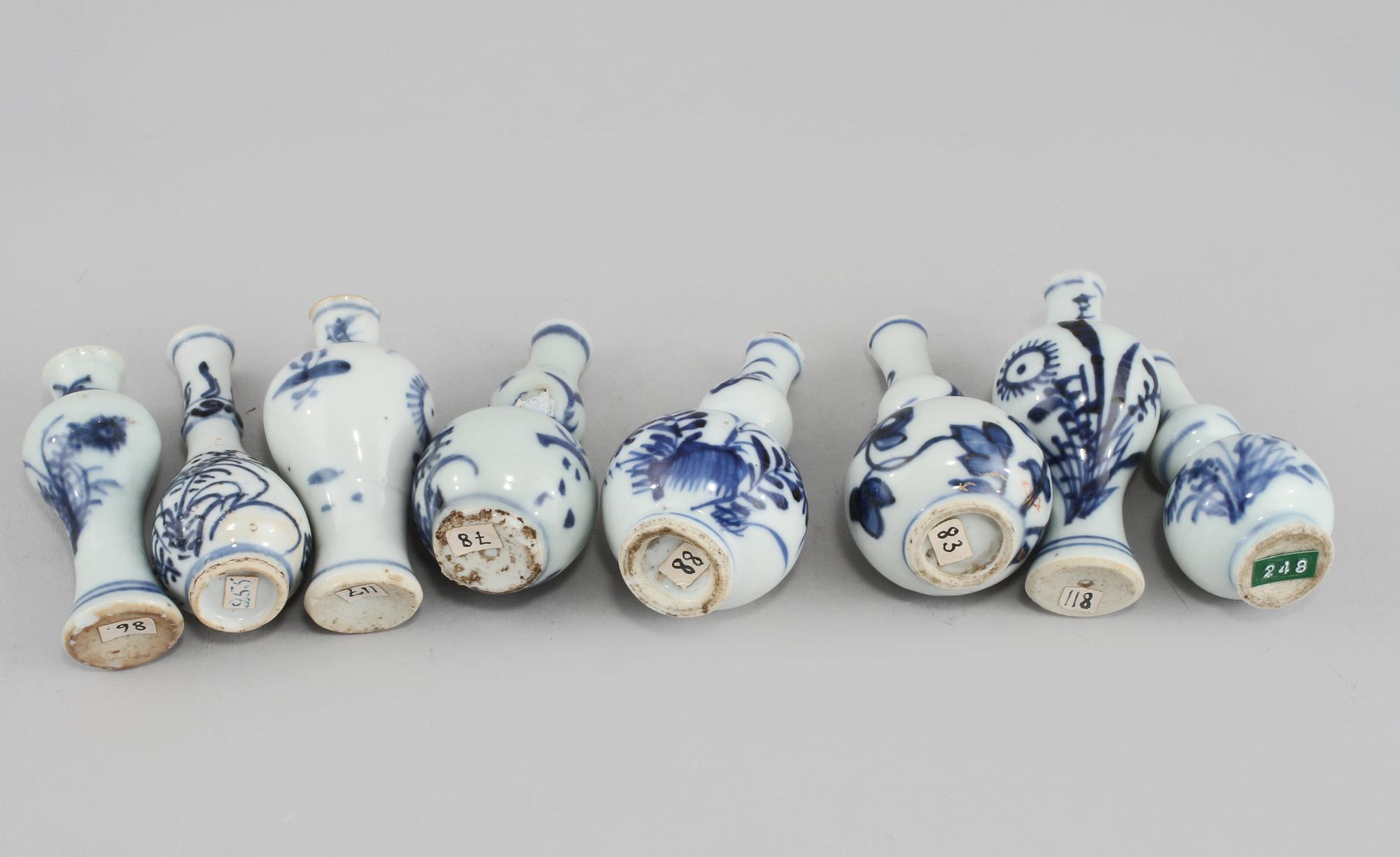 MINIATYRER, 8 st, porslin, Kina, 1700-1900-tal.