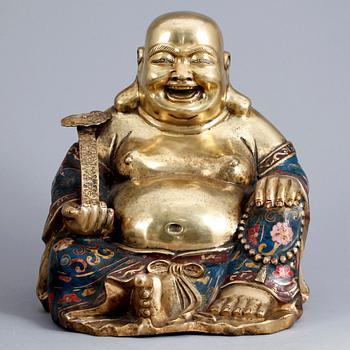 BUDAI, mässing, emalj, Kina 1900-tal.