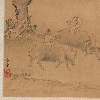 An album with 12 paintings by Qing dynasty artists, circa 1900. Attributed to Zhang Jian, Shou Ping, Yang Jin, after.