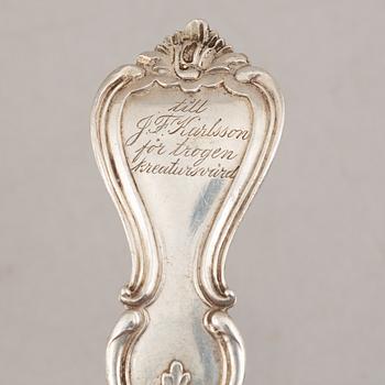 Nine Swedish Silver Table Spoons and a Sauce Ladle, 19th Century.