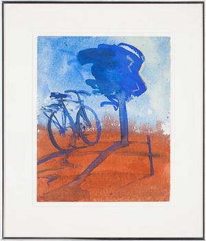 Måns Heidvall · MÅNS HEIDVALL, akvarell, signerad. "Cykel Blå".