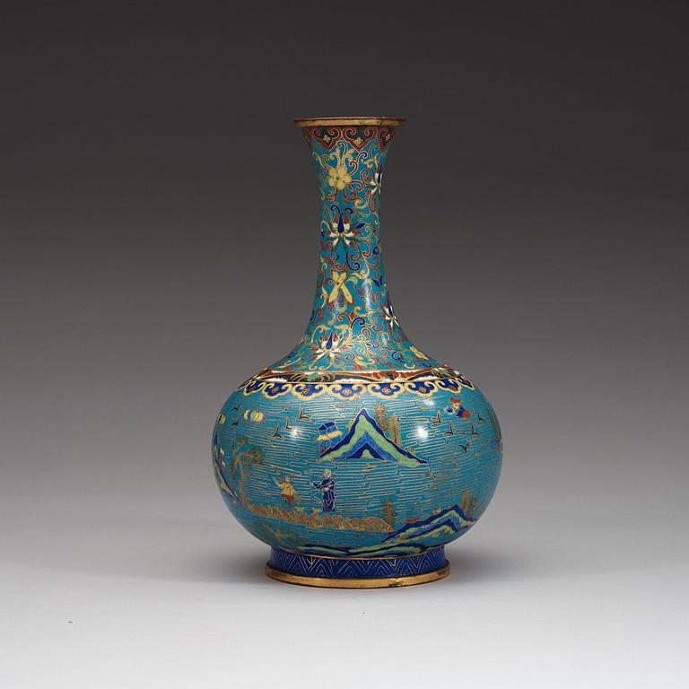 A Cloisonné vase decorated with figures and deers in landscape, Qing dynasty, 19th Century.