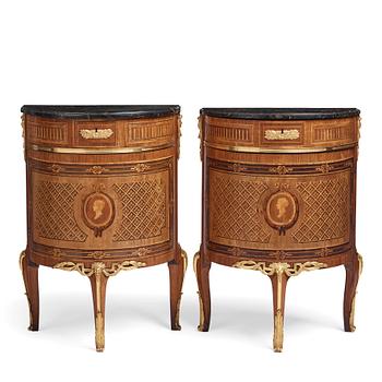 The "De Geer cabinets" a pair of demi-lune cabinets by Georg Haupt (master in Stockholm 1770-1784), Gustavian.