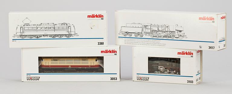 PARTI LOK, 4 st, Märklin H0 3103, 3053, 3361 samt 3417, 1900/2000-tal.