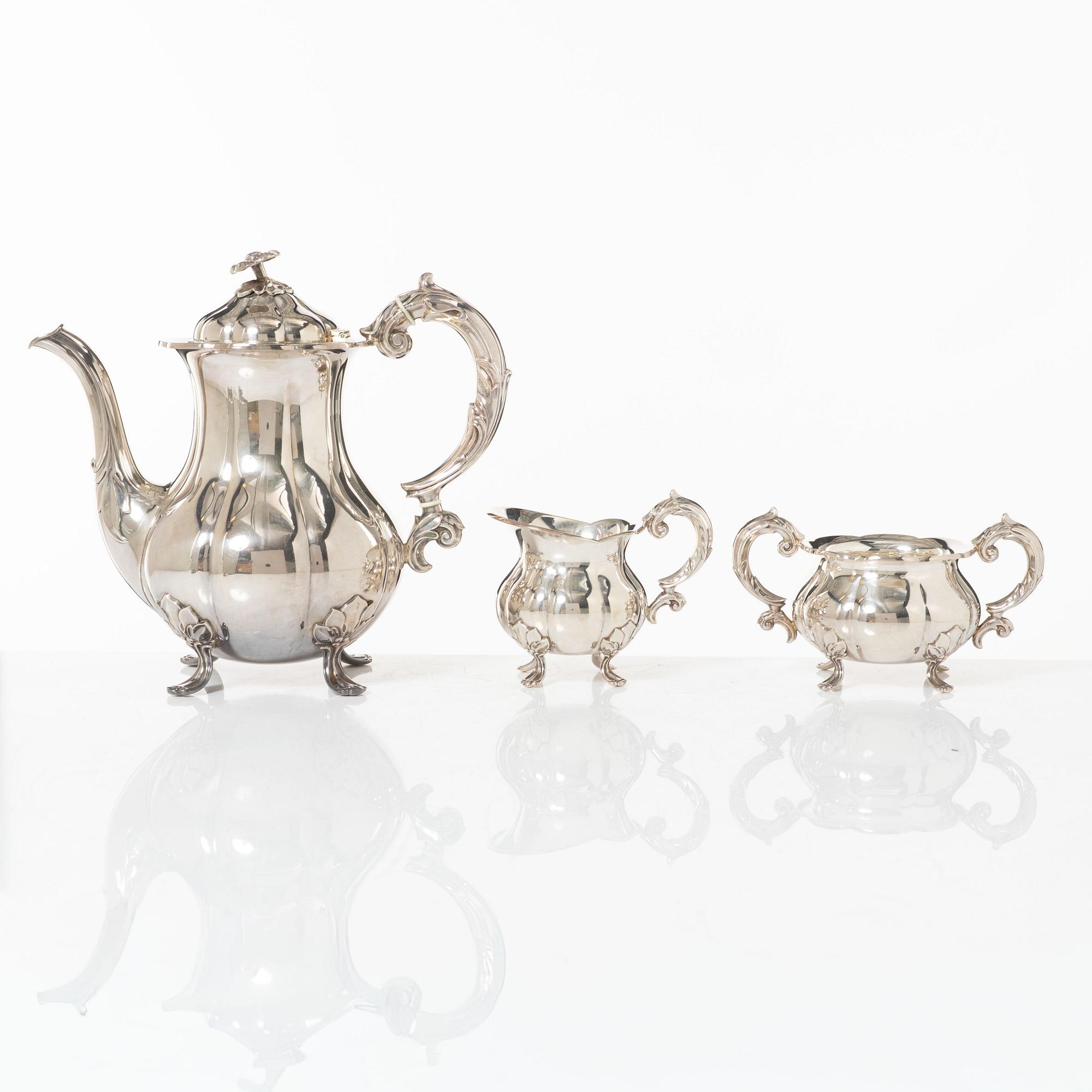 Cohr, kaffeservis, 3 delar, silver, rokokostil, Danmark 1900-tal.