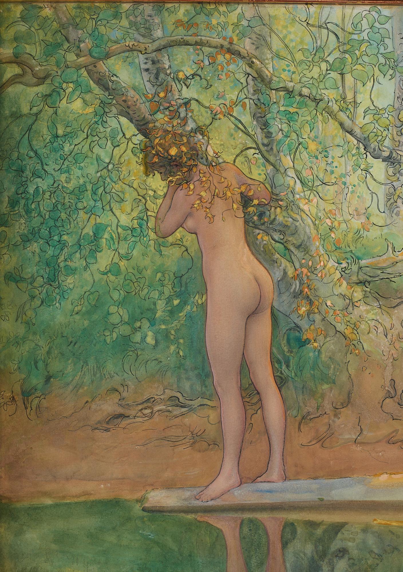 Carl Larsson, "Leontine, naken vid stranden" (Leontine, nude by the beach).