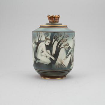 GUNNAR NYLUND & OSKAR DAHL, a "Flambé" stoneware vase with cover, Rörstrand, Sweden 1930-40's.