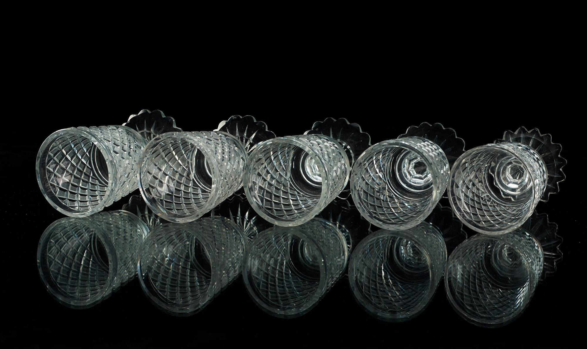 Five (4+1) Russian cut wine glasses, 19th Century.