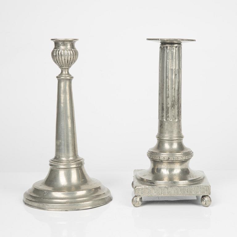 Two pewter candlesticks, 19th Century.