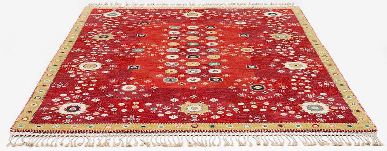 Barbro Nilsson, a 'Rabatten röd' carpet, knotted pile, 266 x 195 cm, signed AB MMF BN.