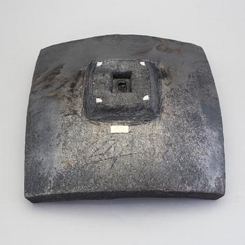 A barrel by LENA SVENSSON, raku burned pottery, sined.