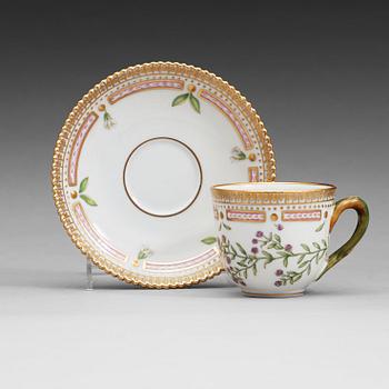 411. A set of nine Royal Copenhagen 'Flora Danica' coffee cups with saucers, Denmark.