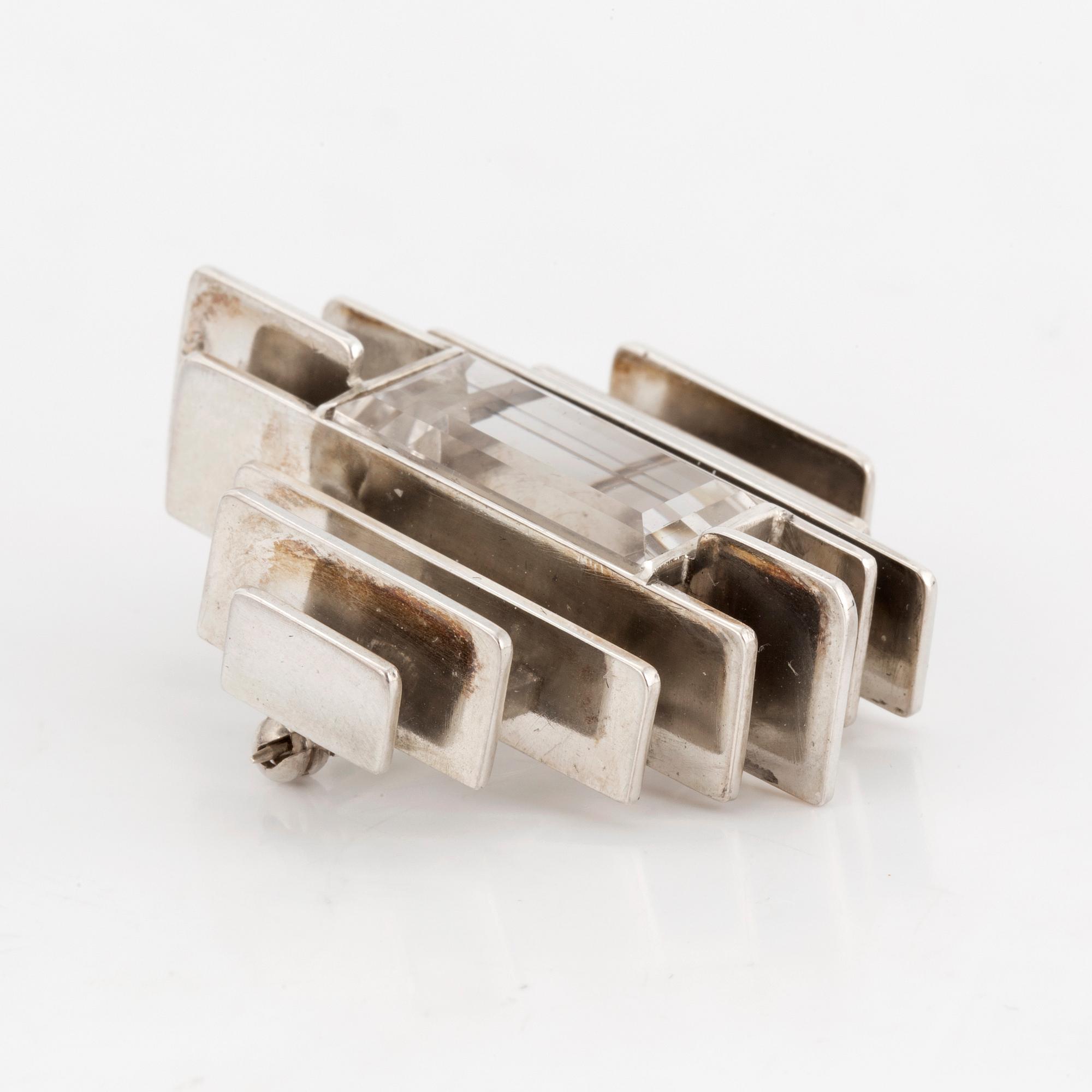 REY URBAN, a sterling silver and rock crystal brooch from Stockholm, 1965.