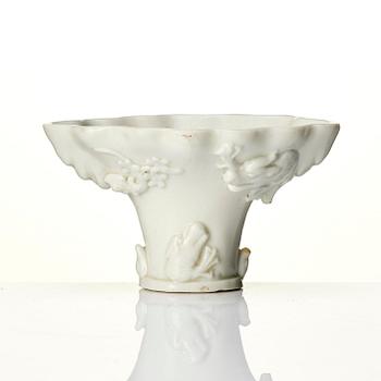 A blanc de chine libation cup, Qing dynasty, 18th century.