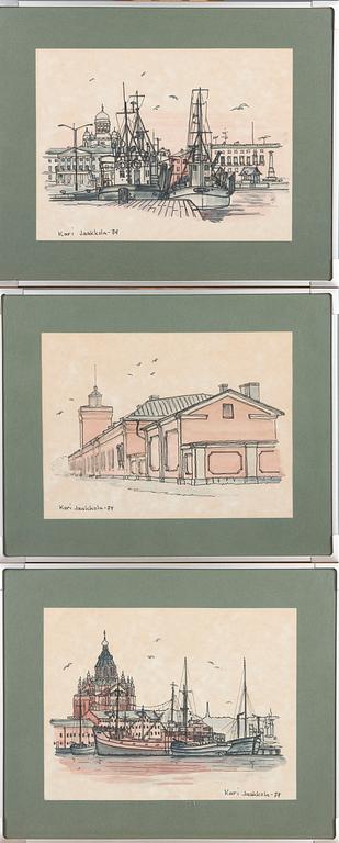 KARI JAAKKOLA, 3 st, akvarell och tusch, signerade och daterade -74.