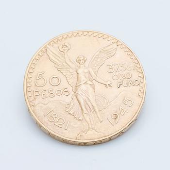 GULDMYNT, 21.6 K, 50 Pesos, Mexico 1947. Ca 42 gram.
