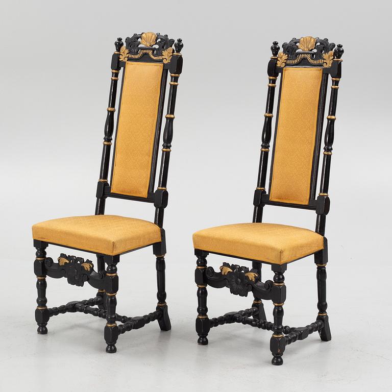 A Pair of Swedish Baroque Chairs, 18th Century.