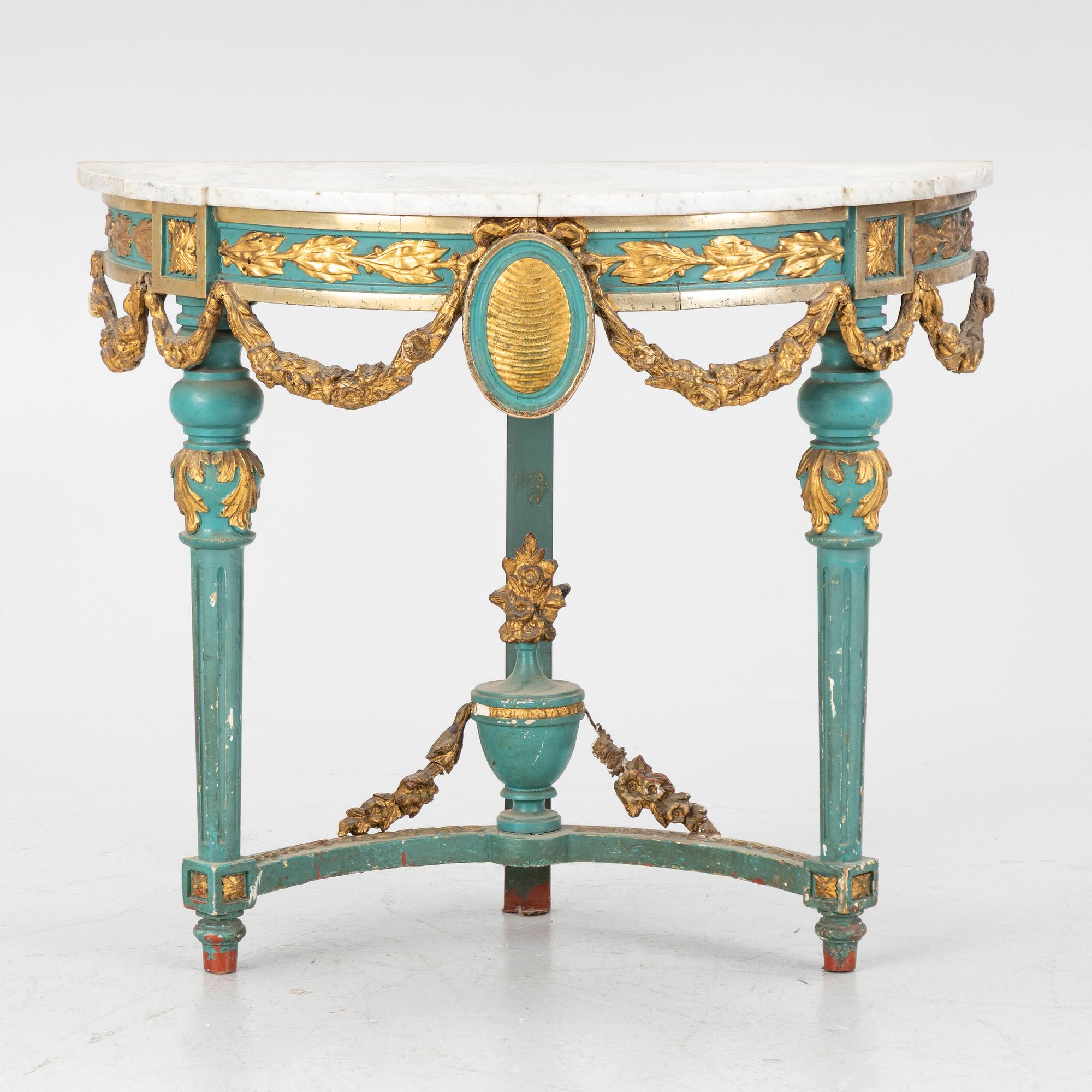 A Gustavian style console table, around 1900.