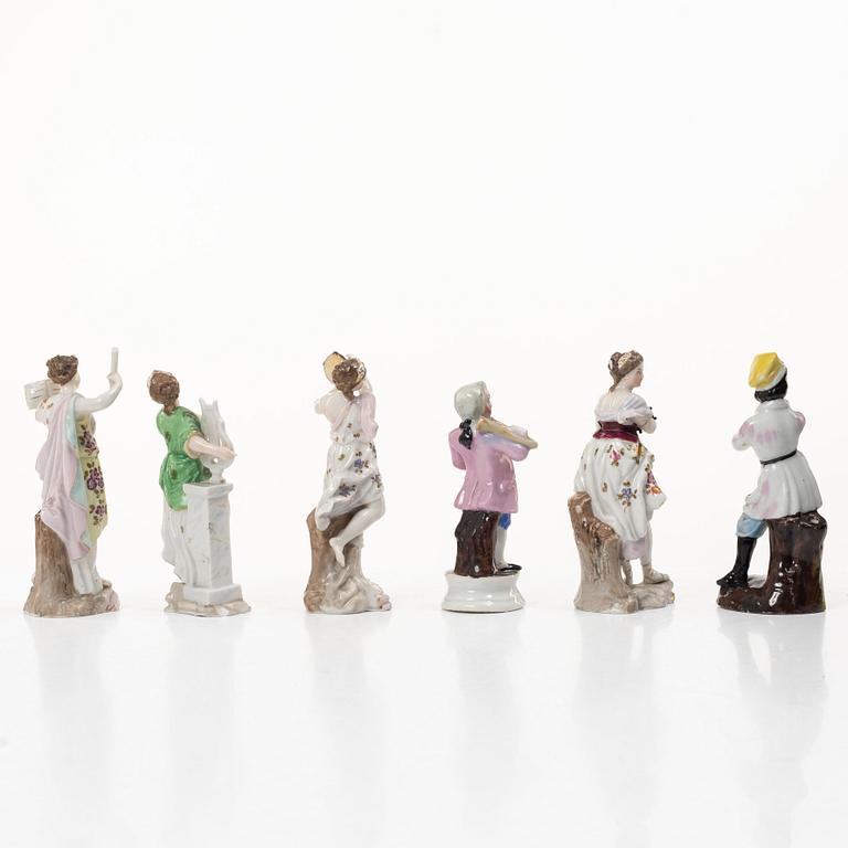 A group of six German porcelain figures, 20th century.