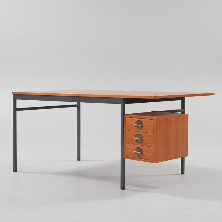 An Erik Herløv 'Triva' series teak and grey lacquered steel desk, Nordiska Kompaniet, Sweden 1960's.
