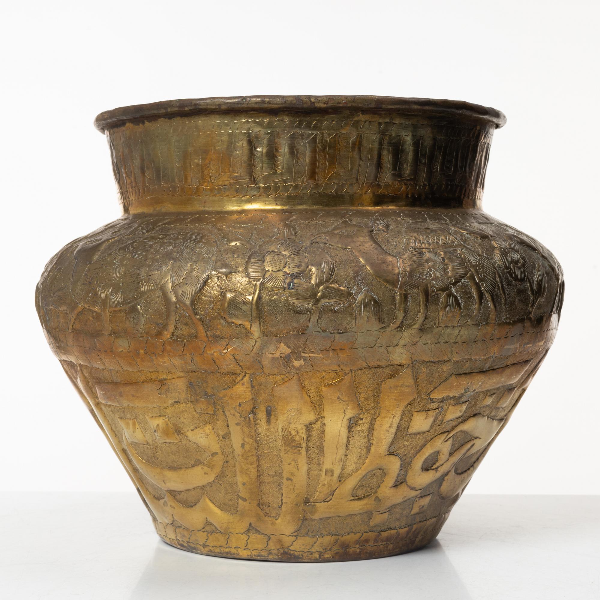 Two brass egyptian revival vessels, early 20th century.