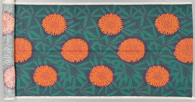 VIOLA GRÅSTEN, TYG, "Peonia", handtryckt, ca 566 x 124,5 cm (full bredd 131 cm), Mölnlycke.
