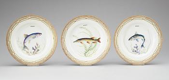 A set of 22 Royal Copenhagen 'Fauna Danica' dinner plates, 20th Century.