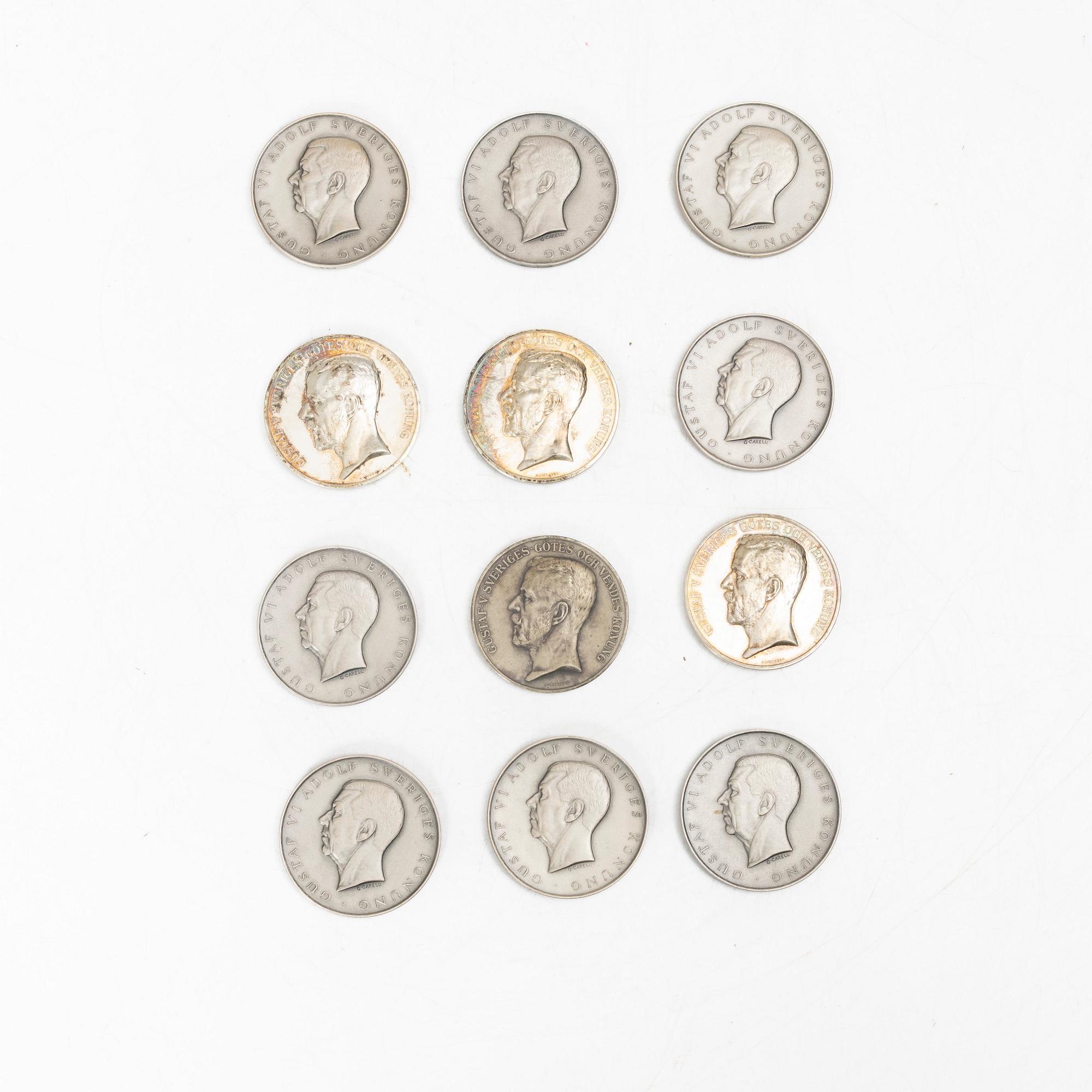 Medals, 12 pcs, silver, 1918-1962, including Sporrong, Stockholm.