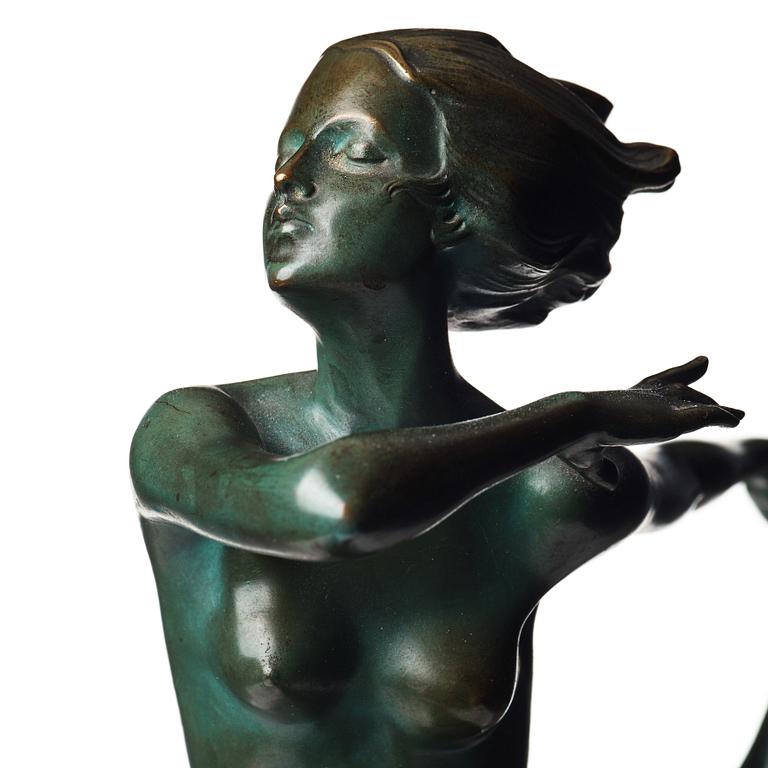 JOSEF LORENZL, a patinated bronze art déco sculpture of a dancer, Austria.