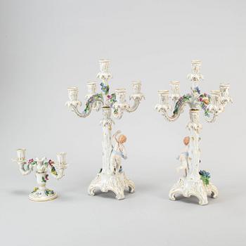 An six piece assembled porcelain garniture, Dresden, mid 20th century.