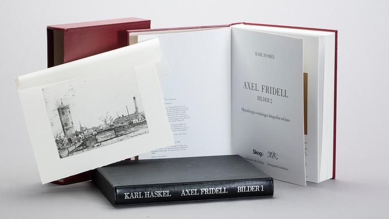 BÖCKER, 2 st, Axel Fridell, Karl Haskel, 2 band med tot. 3 etsningar. 1986-89.